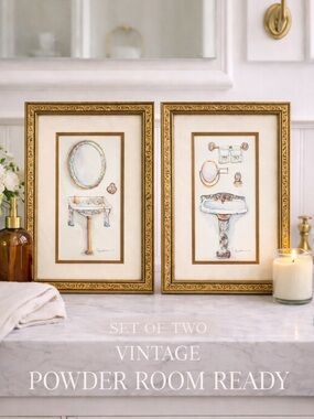 Peggy Abrams Vintage Art Set - 2 Gold Ornate Frames Cottagecore French Country
